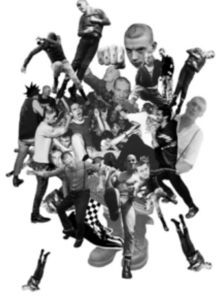 collage in bianco e nero di varie foto di ragazzi e ragazze oi e punk